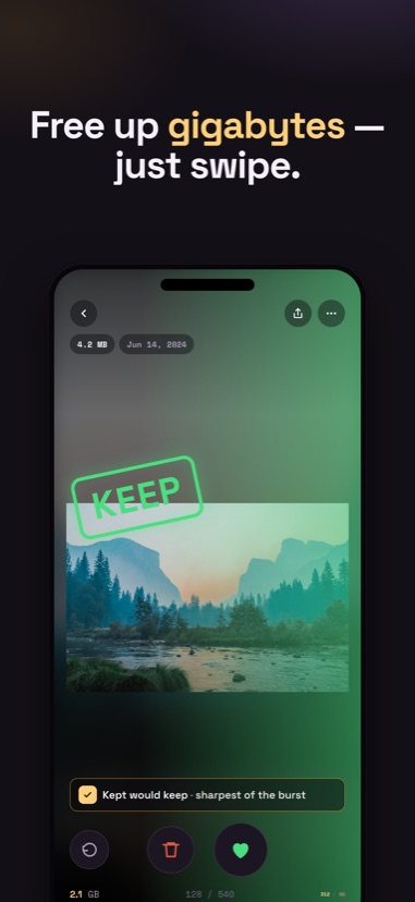 Kept judging a photo on-device with a KEEP verdict and its reason.