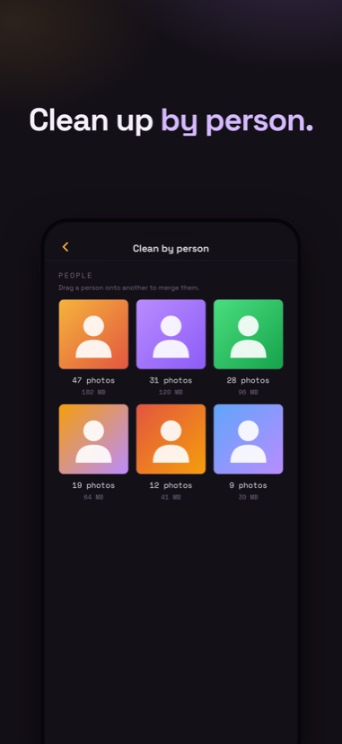 Clean by person — every photo of one person gathered for a single-pass cleanup.