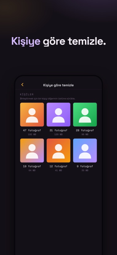 Kişiye göre temizle — bir kişinin tüm fotoğrafları tek seferlik temizlik için toplanmış.